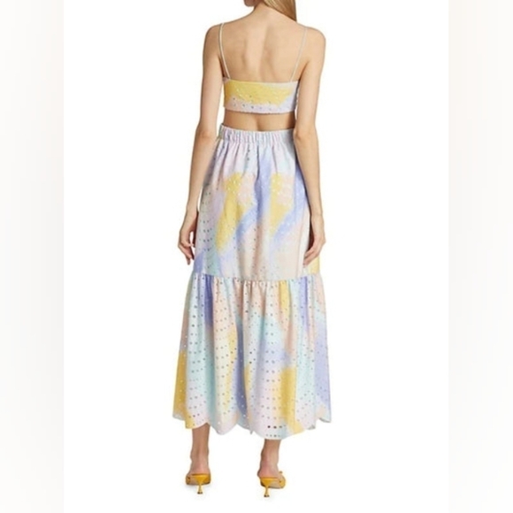 ML Monique Lhuillier Poplin Eyelet Cutout Midi Dress Sz 2 - Picture 1 of 12